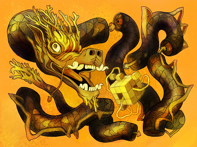 Golden Dragon Cubed art character design editorial illustration graphic arts illustration