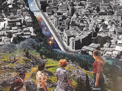 View of Sarajevo, Old Town from Trebevic/ Star-Forming Region LH bosnia bosniaandherzegovina collage cosmos illustration sarajevo space surrealism universe