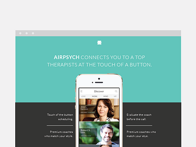 Airpsych app clean flat ios iphone landing page mobile simple ui user interface