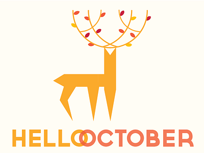 Hello October autumn deer fall illustration october