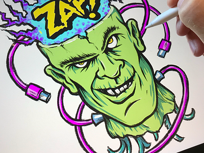 Frank Zappastein Sticker Illustration design frankenstein game games halloween horror illustration ink ipad ipad pro ipadpro monster process procreate skateboard space sticker wip work in progress