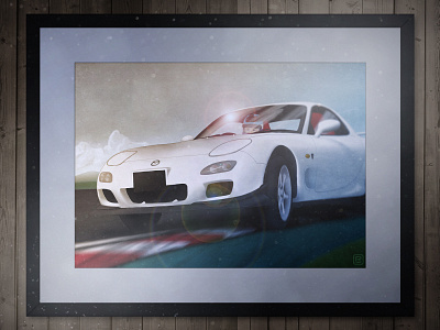 Shiroi Inazuma - Mazda RX-7 automotive car digitalart digitalpainting illustration krita mazda racing rx7 wacom