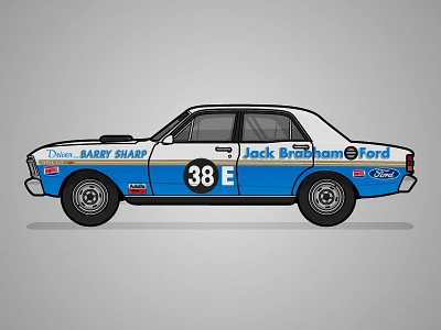 1971 - Jack Brabham Ford - XY Falcon australia blue falcon ford gold historic illustration livery poster white xy falcon