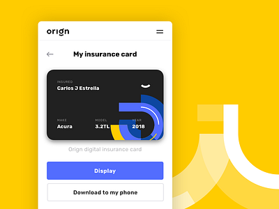 orign car insurance app card mobile ui