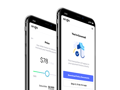 orign - car insurance app clean flat illustration interface iphone mobile simple ui