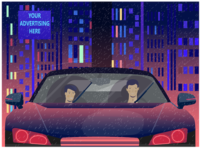 under the rain blue car design graphic illustration light man red typography