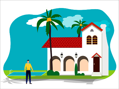 house art blue coconut design graphic home illustration light man skay tre vector villa