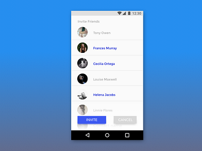 Invite Screen button contacts gradient invite list screen ui ux