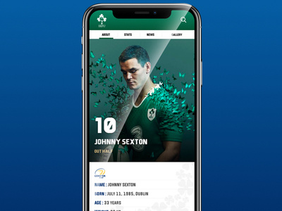 Daily UI 06: Rugby Player Profile daily 100 daily challange design ireland logo new zealand rugby ui ux