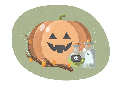 Halloween pumpkin bottle branch flask flat glass halloween illustration magic pumpkin