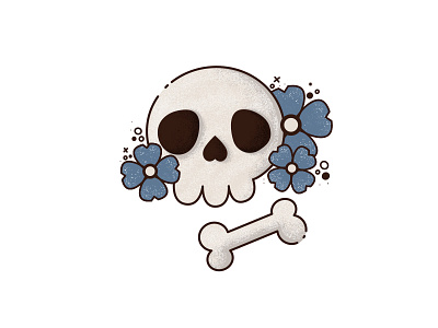 Skull and flowers bones flat flowers illustration skull