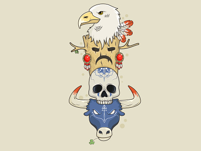 Totem bird bull flat illustration skull totem eagle tree