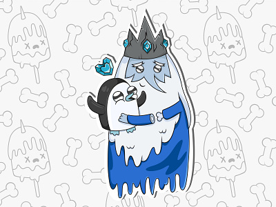 Ice King adventure time flat halloween illustration pattern penguin skeleton sticker sticker design texture vector art