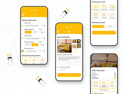 SmartBox - Moving Manager App android car clean delivery design figma illustration interface ios logistics manager minimal mobile moving order product sketch ui ux yellow