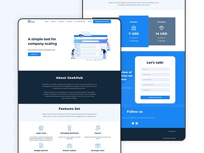 GeekHub Landing Page blue clean dribbble feature figma home page interface landing landing page management minimal platform product design sketch system ui ux web website