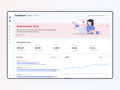 Mobile Advertising Platform Dashboard ad advertising app blue chart clean dashboard earning figma illustraion mobile performance platform service ui ux web