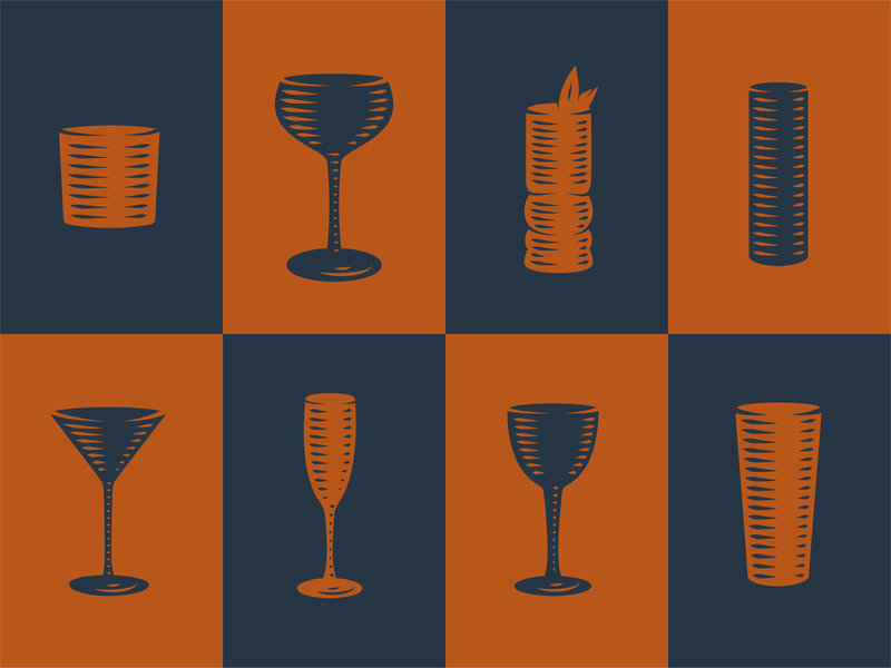 Echo Spirits Glassware Icons bar cocktails detail distillery engraving glassware icons illustration vector