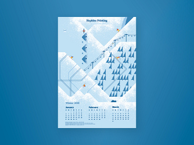 Hopkins Printing Winter 2018 Calendar calendar illustration poster print design skiing snowboarding winter