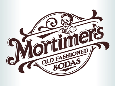 Logo developed for Mortimer's Old Fashioned Sodas beverage character engraved logo retro scientist soda