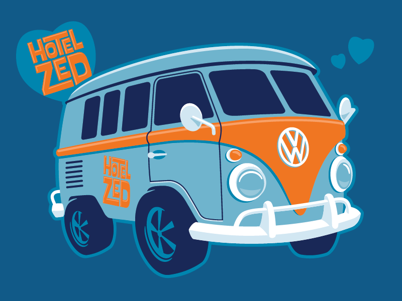 Hotel Zed Bus vdub love kevincreative orange blue illustration illustrator victoria retro bus volkswagen vw