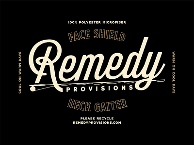 Remedy Provisions Neck Gaiter Packaging badge black branding cream minimal packaging sticker