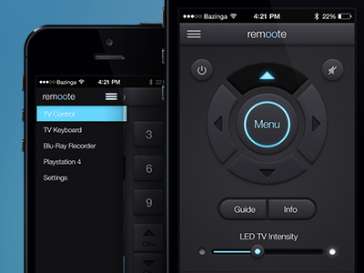 Remoote App app buttons click dark glow iphone media offcanvas remote slider switch tv