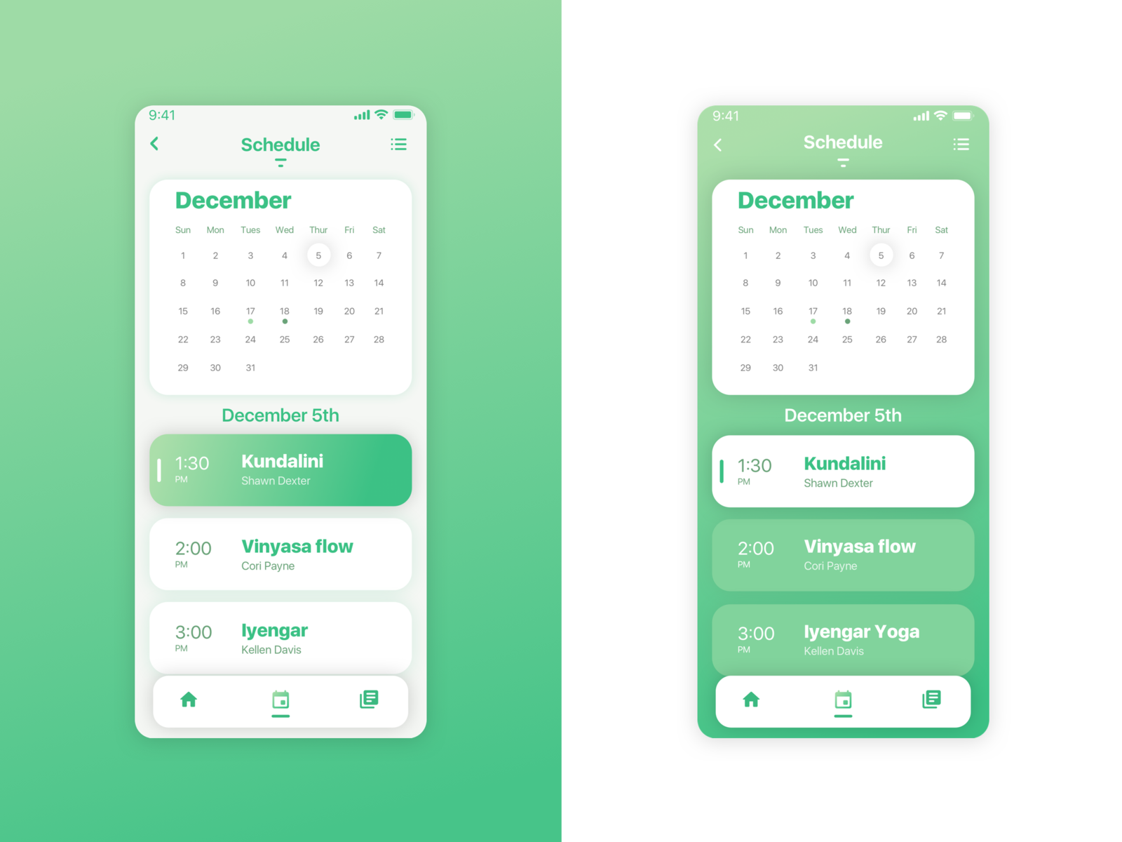 Yogaworks Redesign - Schedule by Natalie on Dribbble