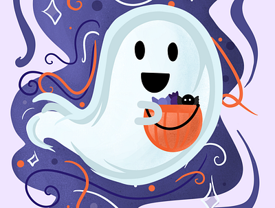 Friendly Ghost bat candy drawing flat halloween icon illustration procreate trickortreat