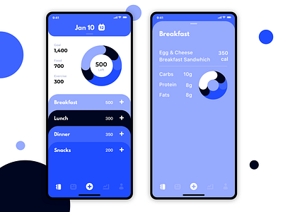 Fitness App Redesign - Diary calorie tracking charts clean fit fitness fitness app gym icon interaction meals minimalist modern sport ui ux design workout