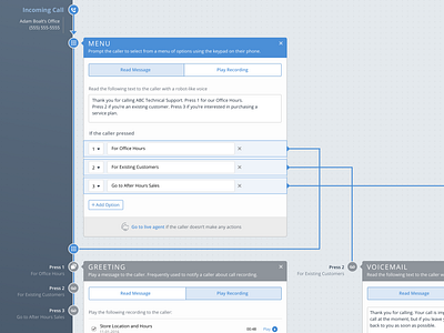 IVR Setup Screen for Call Flow administrator design flowchart icon ivr settings ui ux web website