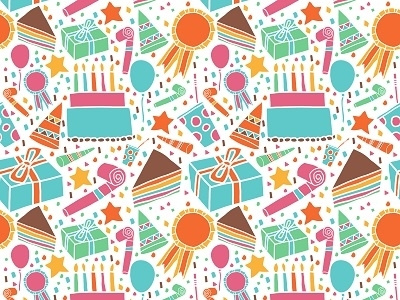 Colorful Vector Seamless Pattern Birthday Cake And Components background pattern seamlesspattern surfacepattern wallpaper