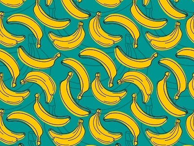 Banana With Black Outline Seamless Pattern