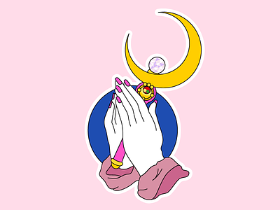 Fighting creative blocks by moonlight feminine flat illustration pink prayer sailor moon scout sticker wand