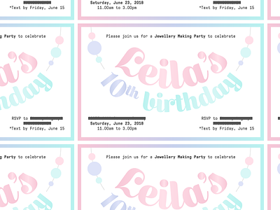 Leila's 10th Birthday card gradient graphic design invitation invite party pastel print simple