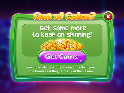 Out of Coins button casino close button coins game poker pop up slot ui