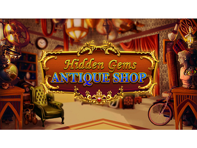 Antique Shop antique background frame game gold hidden gems shop title typography