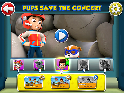 Puppy Patrol Mobile Game UI Episode Play cartoon game jr kids mobile nick patrol puppy stylized ui