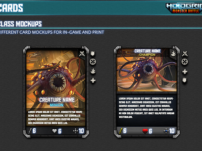 Card comps for Hologrid Monster Battle ar mobile styleguide ui ui ux