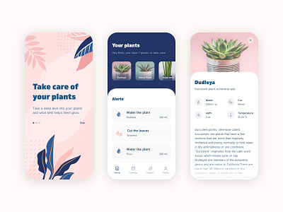 Plants App app app design blue concept flat garden illustration mobile nature pink plants plants app sketch typography ui user interface
