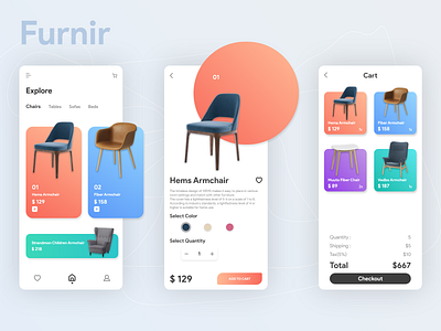 Furnir - Furniture App UI android app ui card design furnir furniture furniture app furniture design ios minimal ui online store ui ui ux uidesign xd xd design