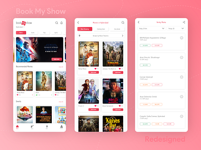 Book My Show - Redesigned App UI app ui appui art bms book my show ui booking bookmyshow design designer movie app movie ticket online ticket online ticket app redesigned ui ui design uidesign ux