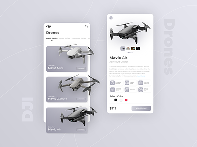 DJI Drones App UI app app ui appui art art designer cart design dji dji drone dji store app drone drone store drones interface minimal mobile app online store ui uidesign uiux