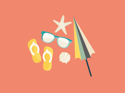 Warming Up concept flipflops illustration illustrator shell shoes summer sunglasses umbrella vector wip