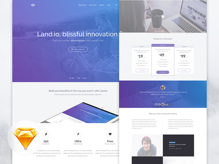 Sketch Freebie! Land.io UI Kit + Landing Page! by Peter Finlan on Dribbble