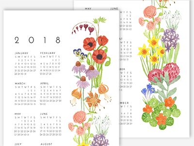 Floral Calendar (digital shot) adobe photoshop hand drawn stationery watercolor