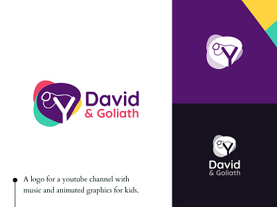 David and Goliath Logo Design asymmetric branding colors colorscheme design green illustration irregular logo magenta purple red shapes sling slingshot vector yellow