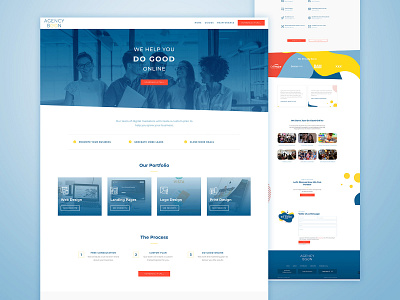 Agency Boon Homepage Design blue blueprint button colors cta good gradient icons logos minimalist pallet pattern people people icons photo process services sets shapes steps