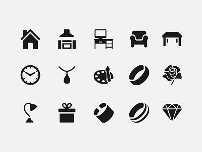 Web Icons | Local Shop Cattegories. black design hand made icons illustration jewelry rooms store ui ux vector web icons
