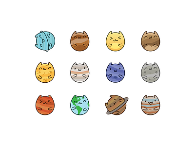 Illustration | Cute cats as planets, "catnets" app cats cheeze cute funny graphic design icons illu illustration mars planets pluto sun ui vector