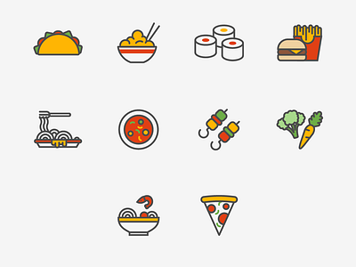 International food | Icons curry design flat food green icons illustration illustrator orange pizza restaurant sushi vector web yellow